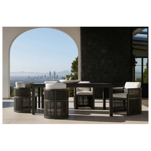 Set masa dining cu 6 scaune, premium, din aluminiu, pentru terasa/gradina/balcon, model Bari