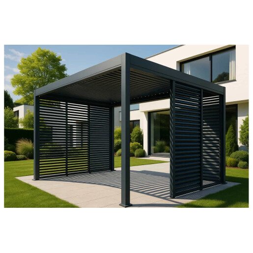 Paravan din Jaluzele Ajustabile Manual pentru Pergola, 1230x2285mm, Structura Gri RAL 7016