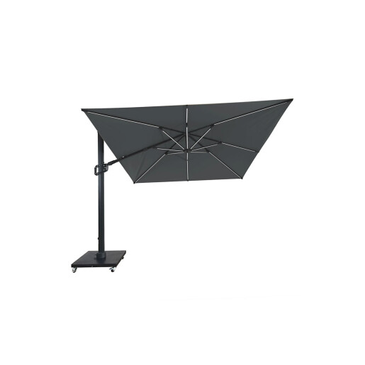 Umbrela de soare 3x3 m, aluminiu, pliabila, cu iluminare LED, gri antracit, suport de granit inclus
