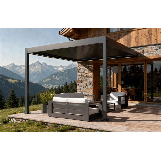 Pergola Bioclimatica X 2.0, cu Prindere pe Casa, 3x4m, LED Lumina Calda, Gri Antracit