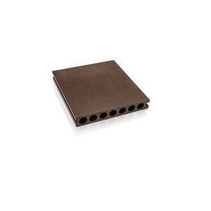 Placă Deck 3D cu 2 fete, din WPC 148x23mm, L 3800mm, Structura cu Gol Rotund pentru Rezistenta Sporita, o fata maro, o fata gri deschis