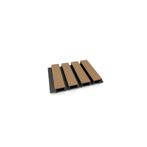 Riflaj WPC coextrudat canelat maro tec pe fond negru, Dimensiune: 219x26mm, Lungime 3600mm