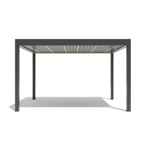 Pergola SUPREME din Aluminiu, Acoperis Reglabil cu Spuma Poliuretanica, Actionare Electrica, Senzor de Ploaie si LED, 3000x4000mm, Gri RAL 7016
