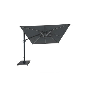 Umbrela de soare 3x3 m, aluminiu, pliabila, cu iluminare LED, gri antracit, suport de granit inclus