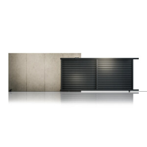 Poarta culisanta aluminiu 3000x1800 mm, model Jaluzea Deluxe, gri antracit