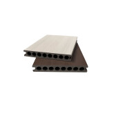 Placă Deck 3D cu 2 fete, din WPC 148x23mm, L 3800mm, Structura cu Gol Rotund pentru Rezistenta Sporita, o fata maro, o fata gri deschis