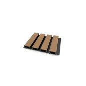 Riflaj WPC coextrudat canelat maro tec pe fond negru, Dimensiune: 219x26mm, Lungime 3600mm