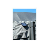 Umbrela de soare 3x3 m, aluminiu, pliabila, cu iluminare LED, kaki, suport de granit inclus