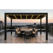 Pergola SUPREME din Aluminiu, Acoperis Reglabil cu Spuma Poliuretanica, Actionare Electrica, Senzor de Ploaie si LED, 3000x4000mm, Gri RAL 7016