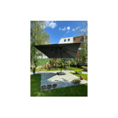 Umbrela de soare 3x3 m, aluminiu, pliabila, gri antracit, suport de plastic inclus