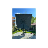 Umbrela de soare 3x3 m, aluminiu, pliabila, gri antracit, suport de plastic inclus