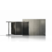 Poarta culisanta aluminiu 3000x2000 mm, model Jaluzea cu poarta pietonala integrata, gri antracit