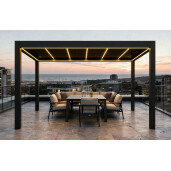Pergola Bioclimatica Deluxe 2.0, Aluminiu, 3x4m, LED Lumina Calda, Gri Antracit