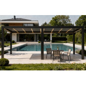 Pergola Bioclimatica Deluxe 2.0, Aluminiu, 3x8m, LED Lumina Calda, Gri Antracit