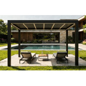 Pergola Bioclimatica Deluxe 2.0, Aluminiu, 4x4m, LED Lumina Calda, Gri Antracit