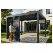 Paravan din Jaluzele Ajustabile Manual pentru Pergola, 1230x2285mm, Structura Gri RAL 7016
