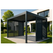 Paravan din Jaluzele Ajustabile Manual pentru Pergola, 1230x2285mm, Structura Gri RAL 7016