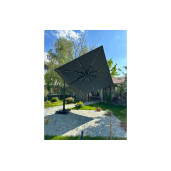 Umbrela de soare 3x3 m, aluminiu, pliabila, cu iluminare LED, gri antracit, suport de granit inclus