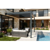 Pergola Bioclimatica X 2.0, cu Prindere pe Casa, 3x4m, LED Lumina Calda, Gri Antracit