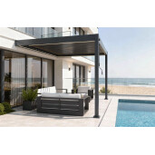 Pergola Bioclimatica X 2.0, cu Prindere pe Casa, 3x4m, LED Lumina Calda, Gri Antracit